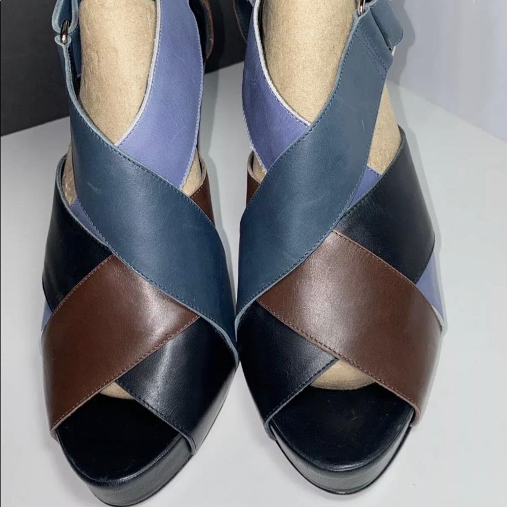 Hermes Calfskin Leather Criss Cross Block Sandal, Wood Heel Sz 8.5-9 US (39)